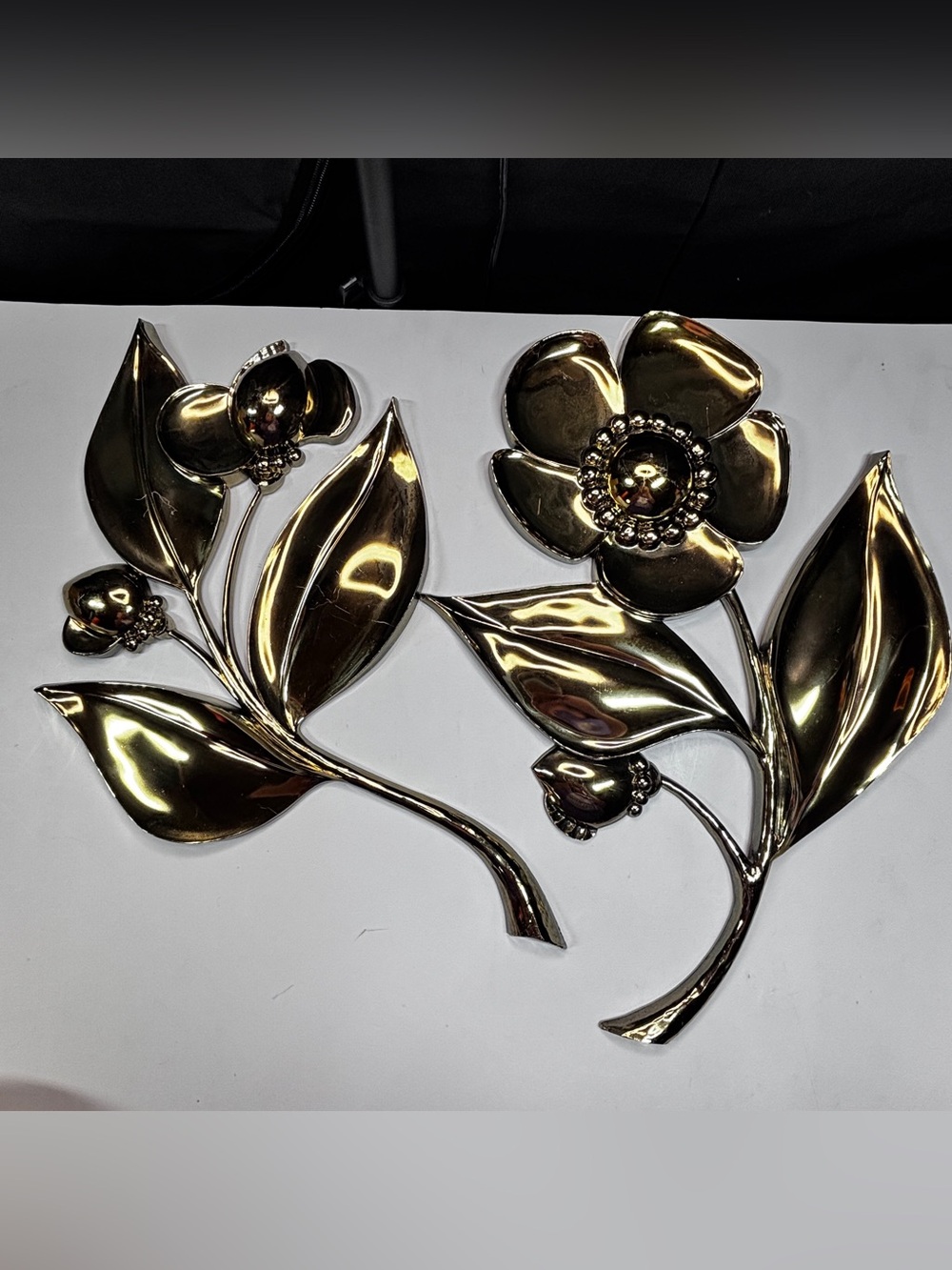 Vtg Large Pair Gold Syroco Poppy Flower Wall Hanging Decor 1964 Mid Century 7444